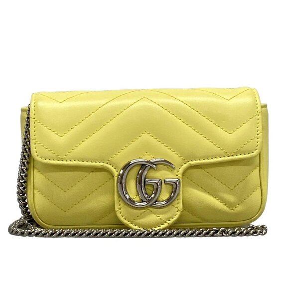 Auth GUCCI GG Marmont Quilted Leather Super Mini Bag 476433 Yellow Light Leather - Picture 1 of 16